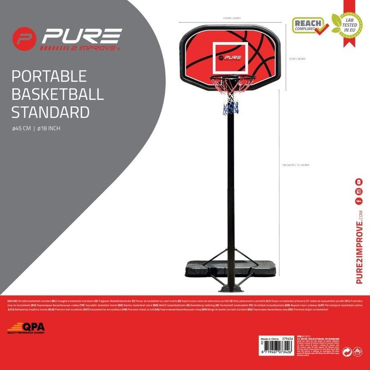 Pure 2 Improve, zestaw regulowany do koszykówki, czarny, 190-304 cm
