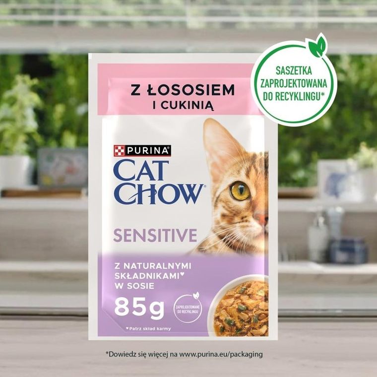 Purina, Cat Chow Sensitive, karma mokra dla kota, łosoś, cukinia, 26-85g