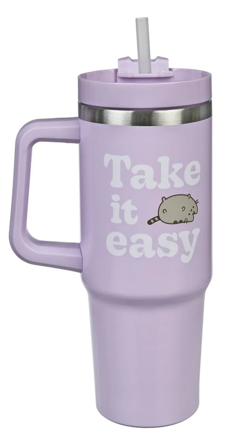 Pusheen, kubek termiczny ze słomką, 880 ml