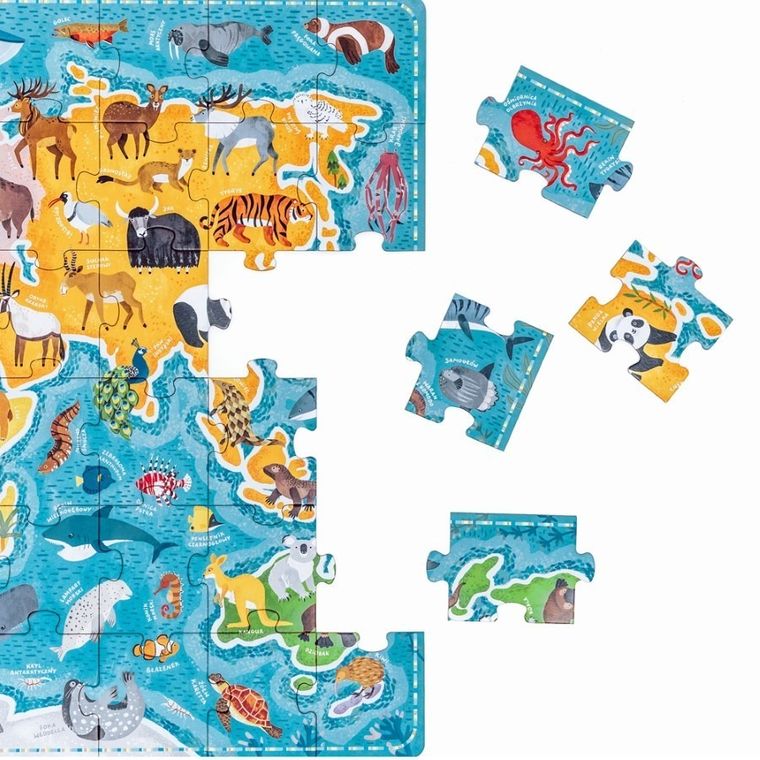 Puzzlove, CzuCzu, Zwierzęta, Mapa świata, puzzle, 60 elementów