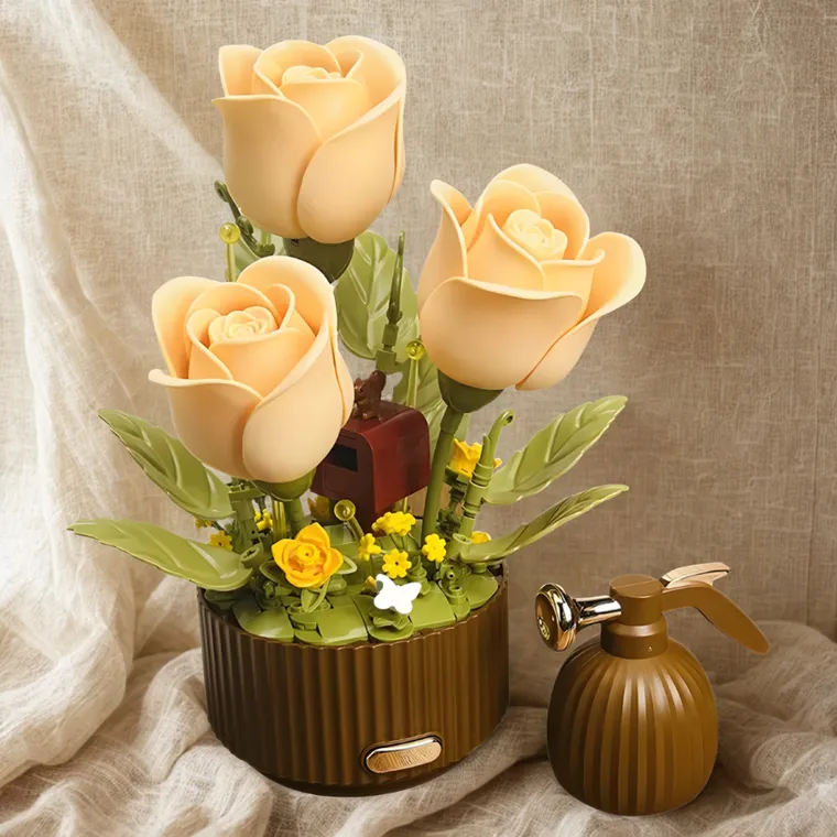 QBI, Blooming Roses, żółte róże, interaktywne klocki konstrukcyjne, 255 elementów