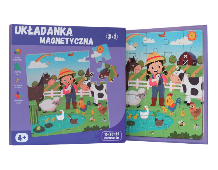 QBI, farma, puzzle magnetyczne, 16+20+25 elementów