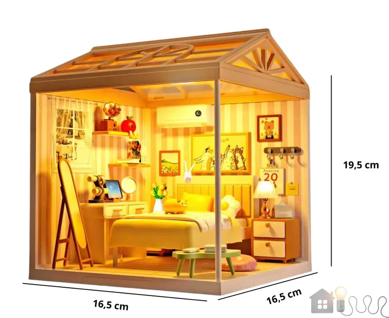 QBI, miniaturowy domek LED, sypialnia, puzzle 3D, 82 elementów