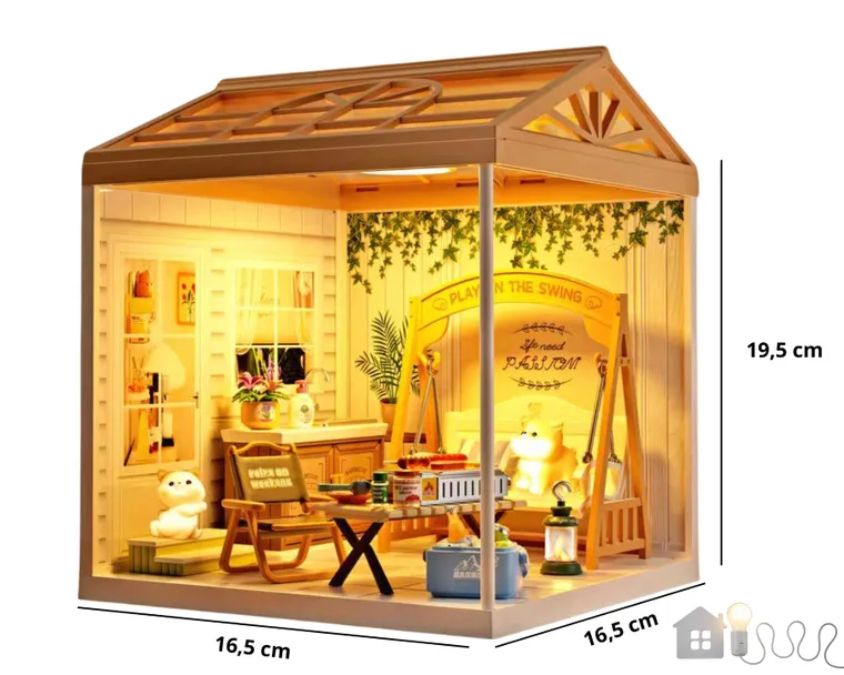 QBI, miniaturowy domek LED, wiejski ogród, puzzle 3D, 82 elementów