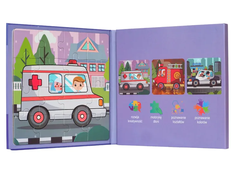 QBI, pojazdy uprzywilejowane, puzzle magnetyczne, 16+20+25 elementów