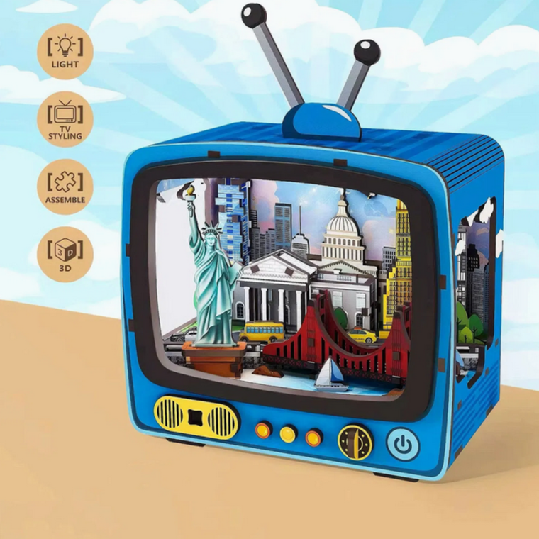 QBI, Prom w Nowym Jorku, miniaturowy telewizor retro, podświetlenie LED, puzzle 3D, 78 elementów