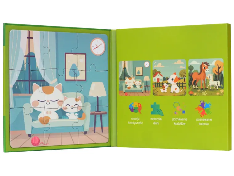 QBI, zwierzęta domowe, puzzle magnetyczne, 9+12+16 elementów