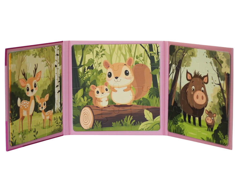 QBI, Zwierzęta leśne, puzzle magnetyczne, 9+12+16 elementów