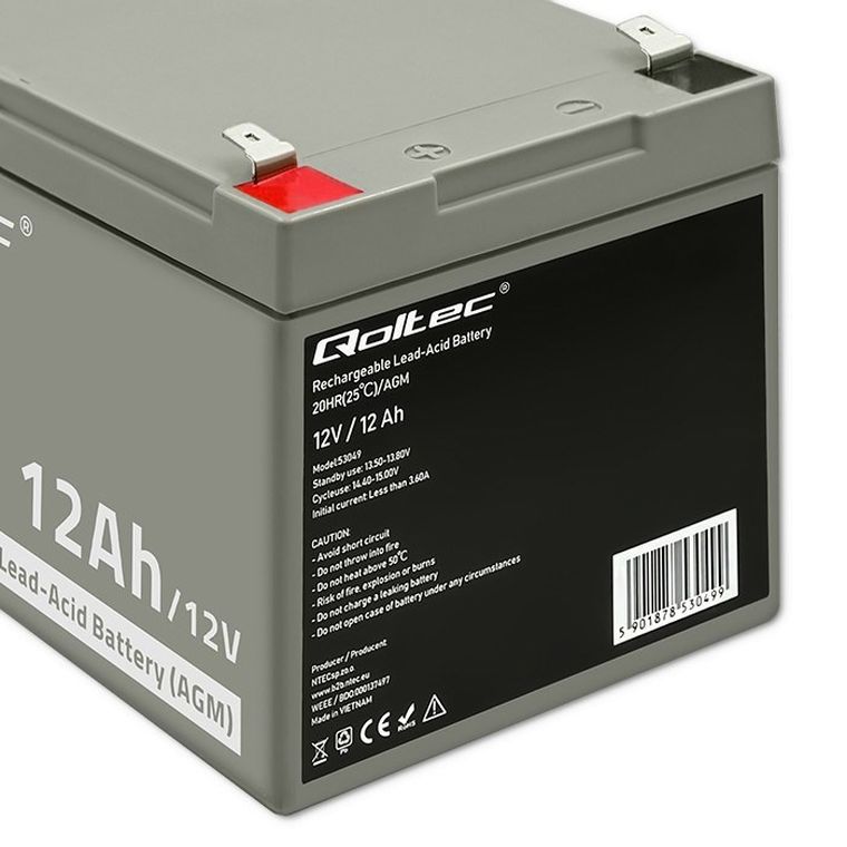 Qoltec, akumulator AGM, 12V, 12AH