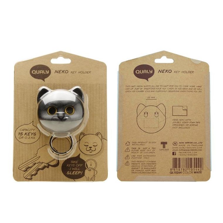Qualy, Neko Cat, wieszak na klucze, grey