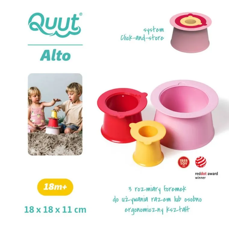 Quut, Alto, zestaw 3 foremek do piasku, wieża, Cherry + Banana Pink