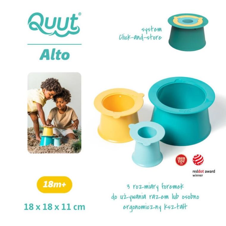 Quut, Alto, zestaw 3 foremek do piasku, wieża, Lagoon Green + Banana Blue