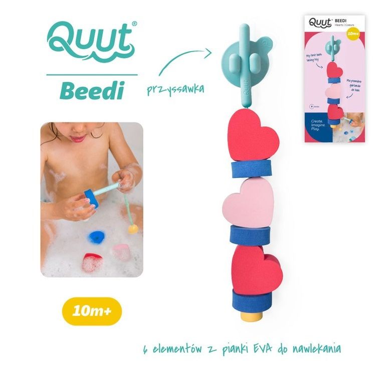 Quut, Beedi, Hearts, klocki piankowe do nawlekania, do kąpieli