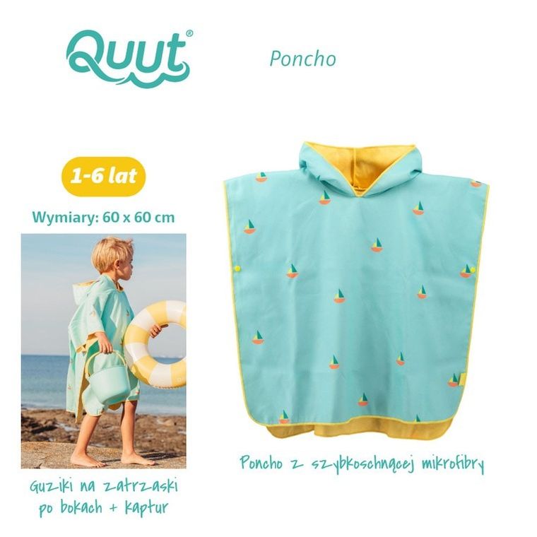 Quut, dwustronne poncho kąpielowe dla dzieci, Banana Blue
