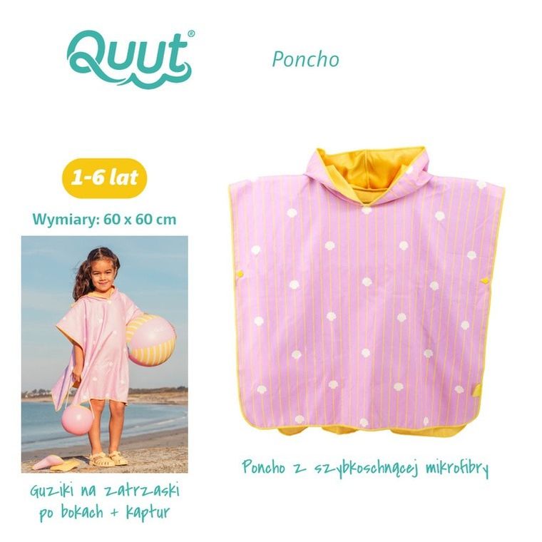 Quut, dwustronne poncho kąpielowe dla dzieci, Banana Pink