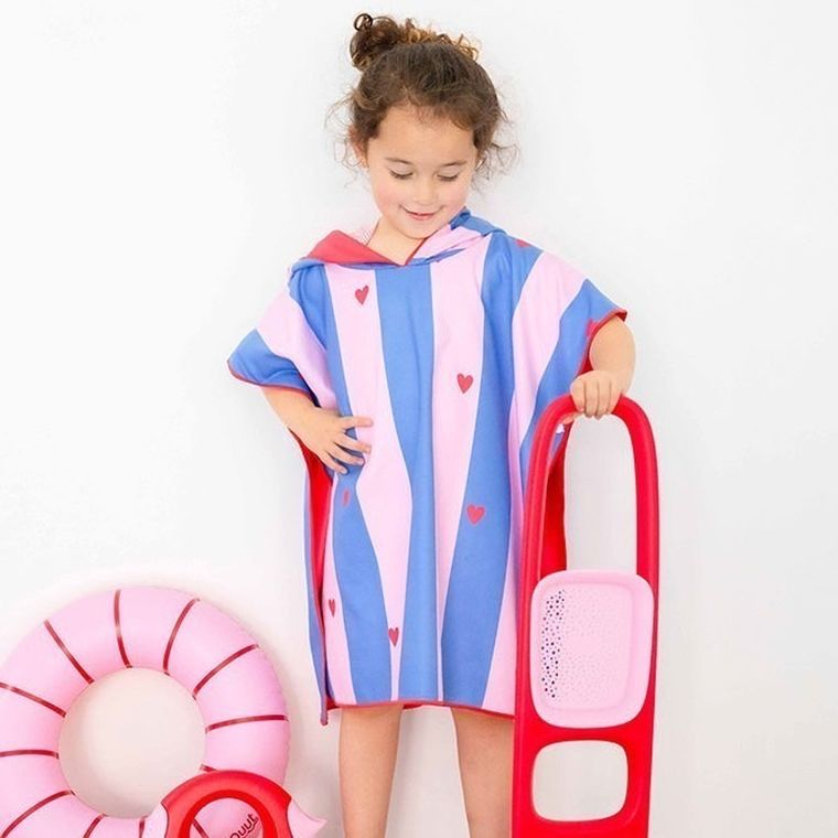 Quut, dwustronne poncho kąpielowe dla dzieci, Cherry Red