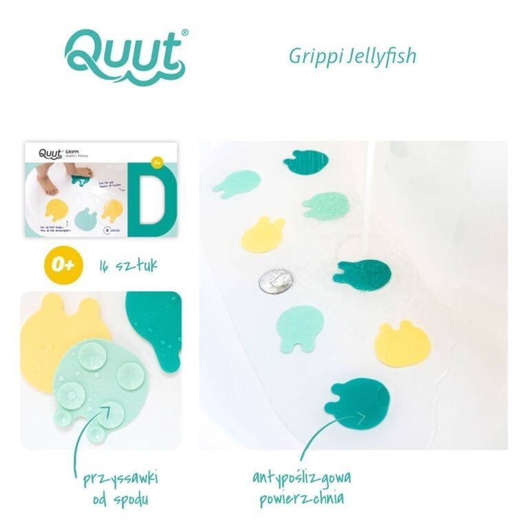 Quut, Grippi, Jellyfish, antypoślizgowe przyssawki meduzy do wanny, minty yellow, 8 szt.