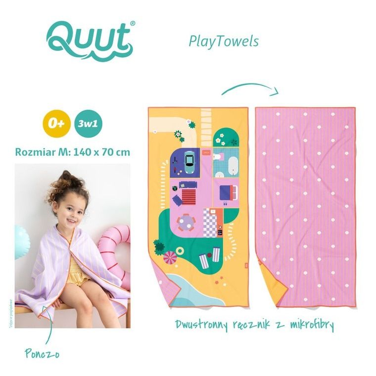 Quut, PlayTowels, dwustronny ręcznik plażowy, Doll house, 70-140 cm