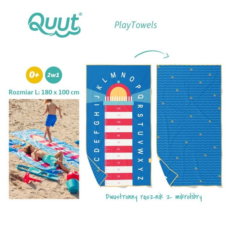 Quut, PlayTowels, dwustronny ręcznik plażowy, Lighthouse Blue, 100-180 cm