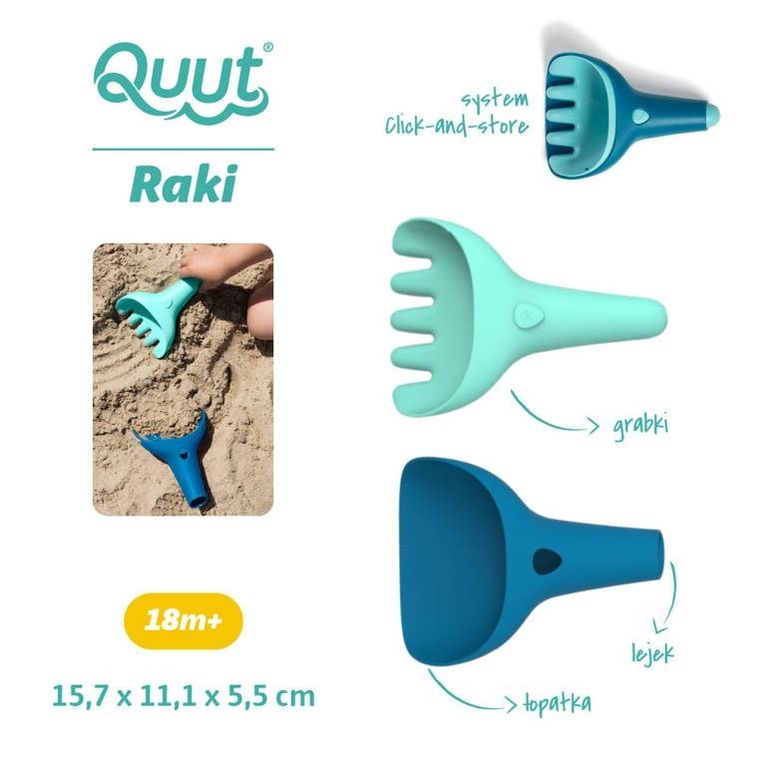 Quut, Raki Ocean, łopatka i grabki do piasku, blue