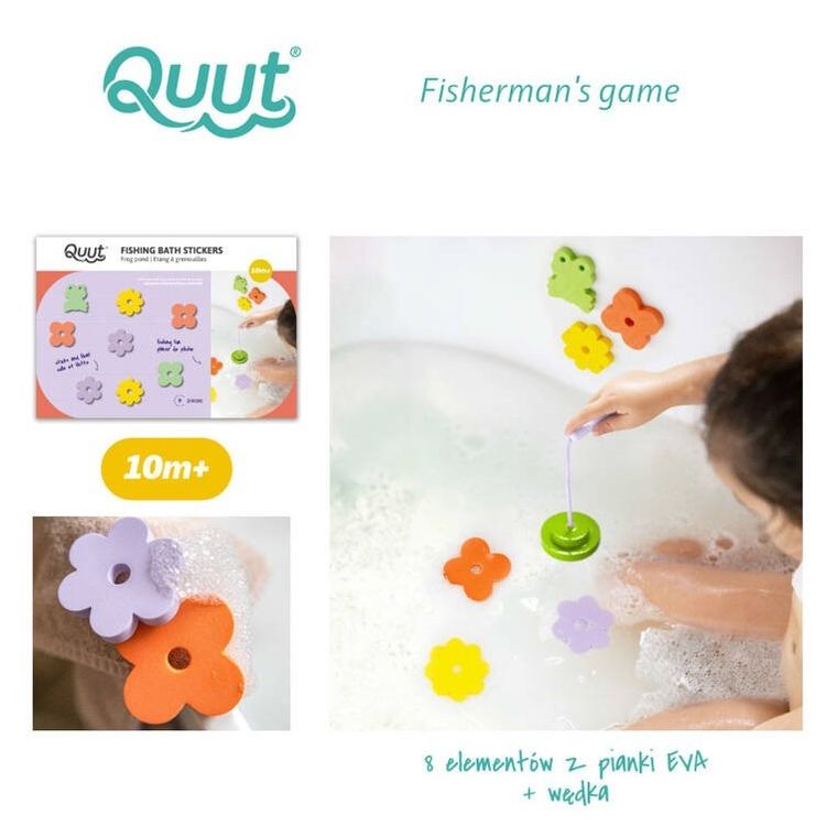 Quut, zestaw piankowych naklejek do kąpieli z wędką, frog pond