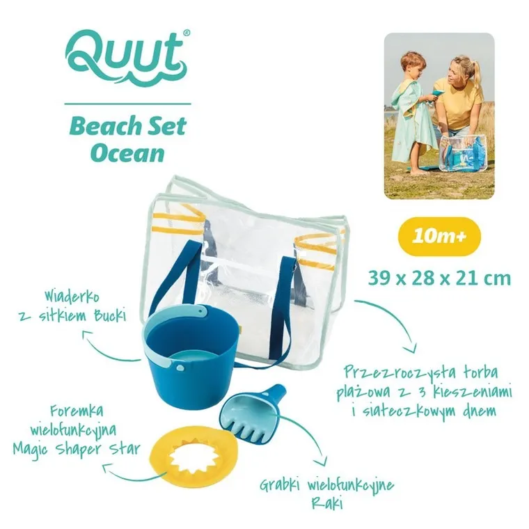Quut, zestaw zabawek plażowych w torbie z siateczkowym dnem, Ocean