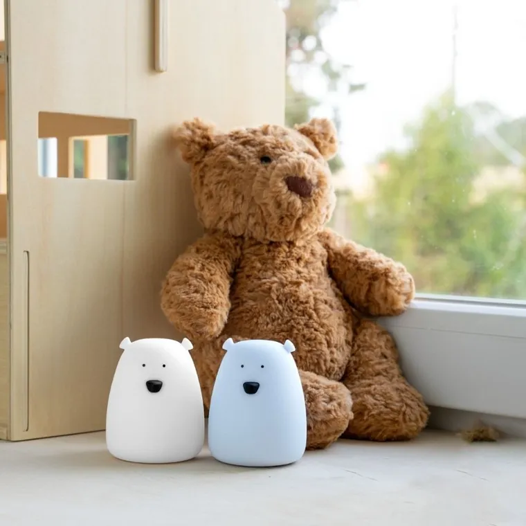 Rabbit & Friends, Miś mały, zestaw lampek silikonowych, biały i arktyczny błękit