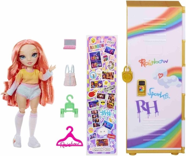 Rainbow High, Locker and Pinkly Paige, lalka modowa z szafą