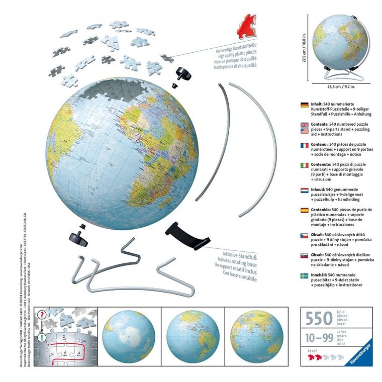 Ravensburger, Globus, puzzle 3D, 540 elementów
