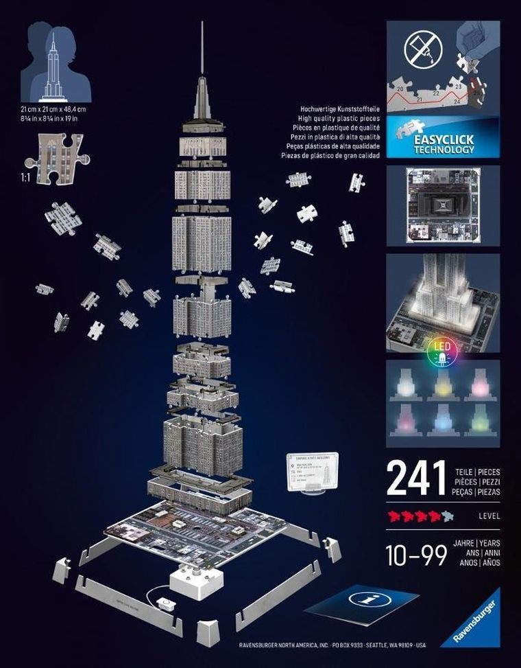 Ravensburger, Iconics, Empire State Building, puzzle 3D LED, 224 elementy