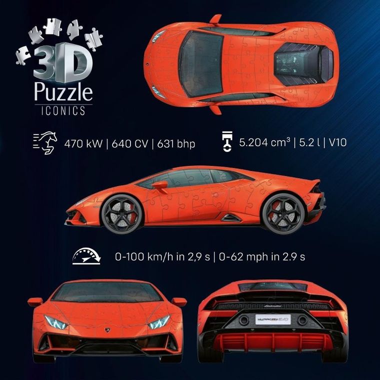 Ravensburger, Iconics, Lamborghini Huracan EVO Arando, puzzle 3D, 158 elementów