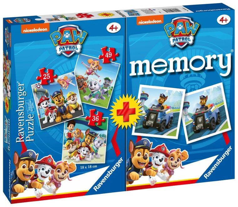 Ravensburger, Psi Patrol, puzzle 3w1, 110 elementów + memory