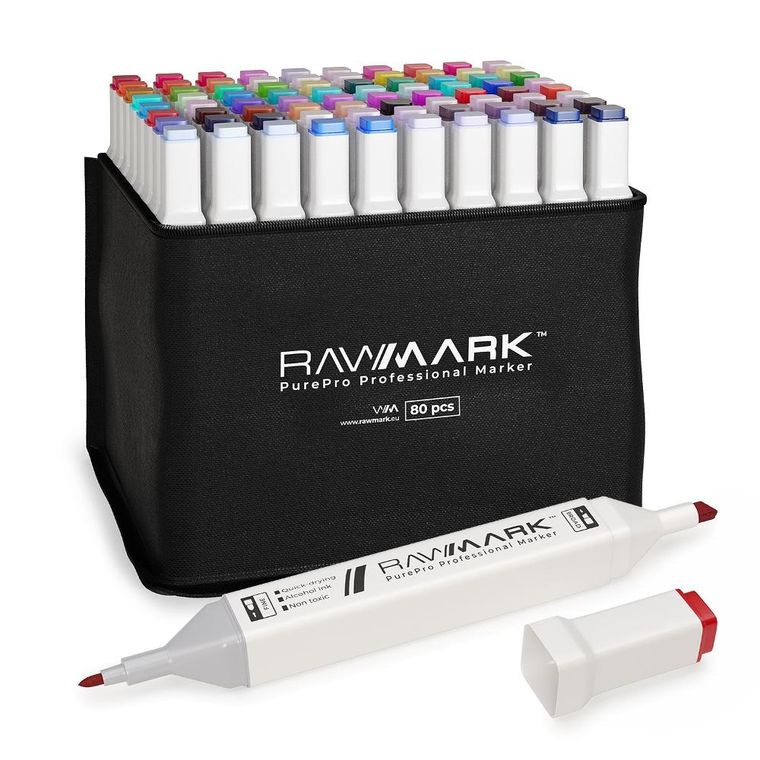 Rawmark, PurePro, promarkery + etui ze stelażem, 80 kolorów