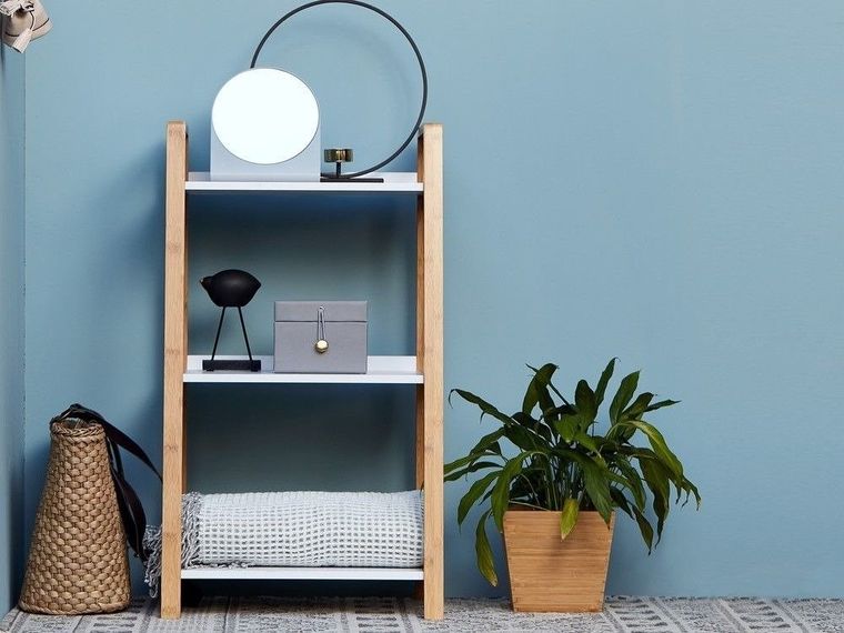 Regał trzypoziomowy, Finja, biały z elementami bambusa