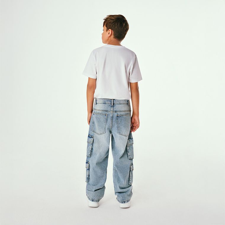 Regulowane jasnoniebieskie jeansy z przetarciami wide leg cargo Cool Club