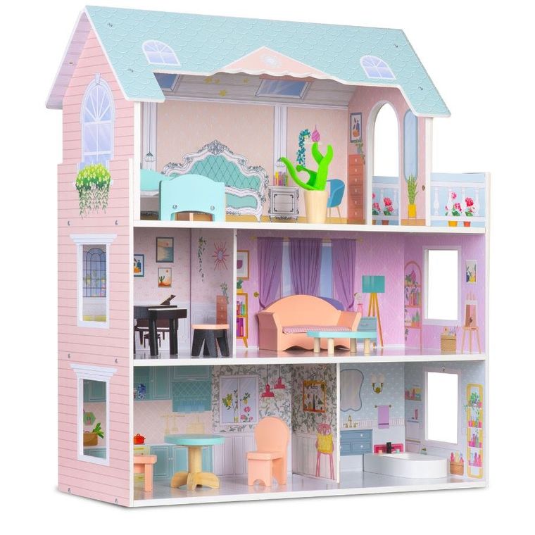 Ricokids, drewniany domek dla lalek, 3-piętrowy