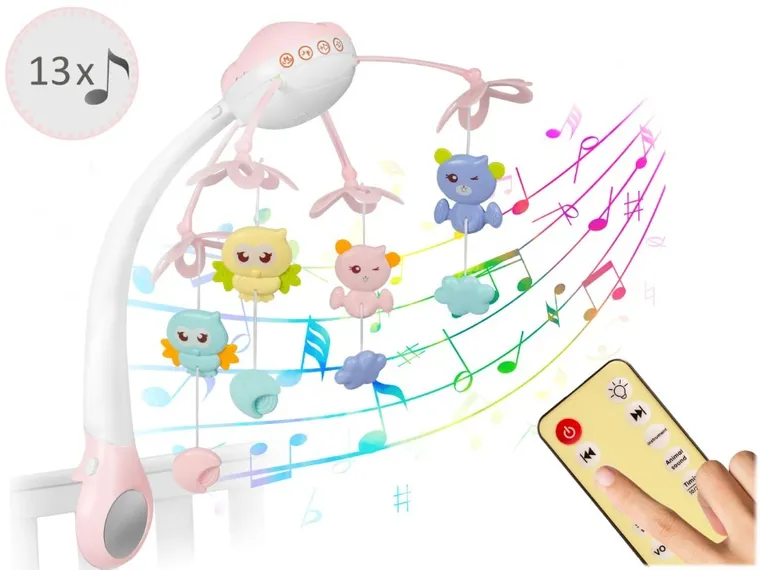 Ricokids, karuzela do łóżeczka, z projektorem na pilota, różowa