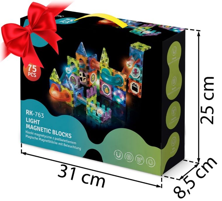 Ricokids, klocki magnetyczne z podświetleniem, 70 elementów