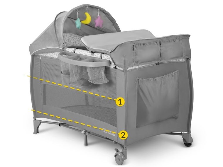 Ricokids, łóżeczko turystyczne z materacem i torbą, jasnoszare