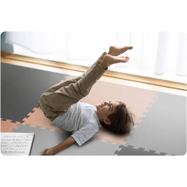 Ricokids, mata piankowa, puzzle, szachownica, 9 elementów, szaro-brzoskwiniowa, 180-180 cm