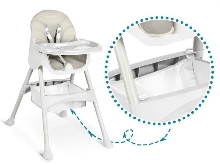 Ricokids, Milo, krzesełko do karmienia ze stolikiem, szare