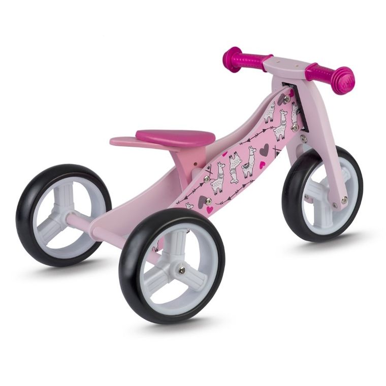 Ricokids, rowerek biegowy, trójkołowy, drewniany, różowy