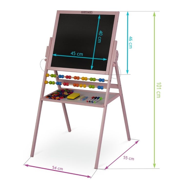 Ricokids, tablica magnetyczna, drewniana, 101-57-55 cm, różowa