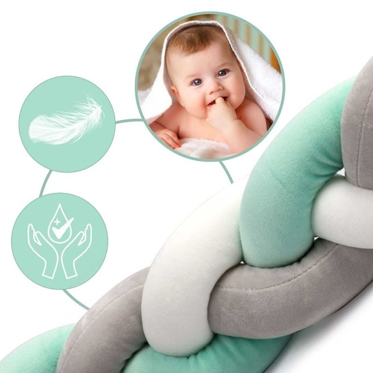 Ricokids, warkocz, ochraniacz do łóżeczka, miętowy, 2m