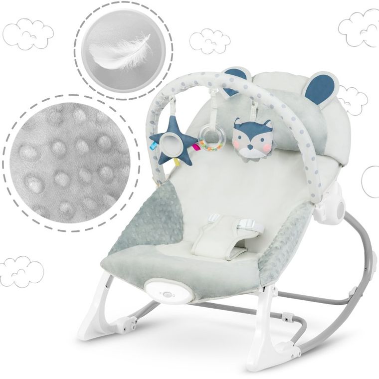 Ricokids, wielofunkcyjny leżaczek bujaczek, minky, jasny szary