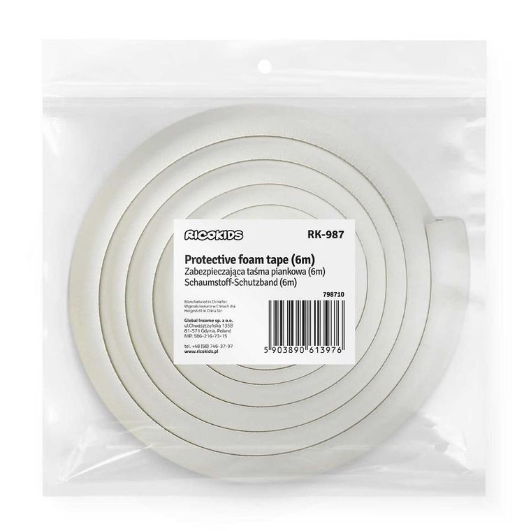 Ricokids, zabezpieczająca taśma piankowa, biała, 6m