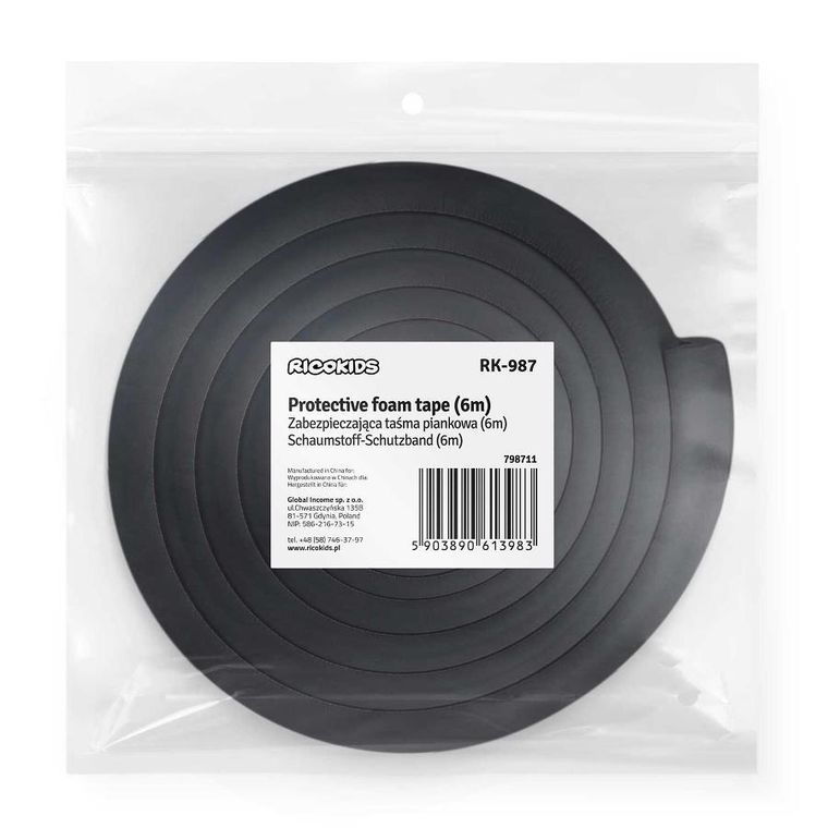 Ricokids, zabezpieczająca taśma piankowa, czarna, 6 m
