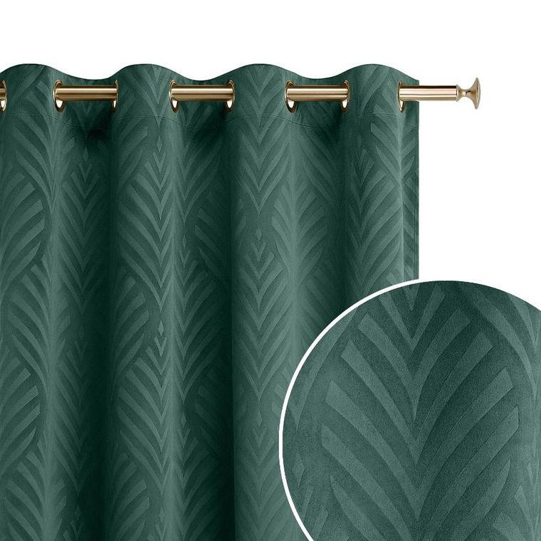 Room99, Leafly, zasłona welurowa na złotych przelotkach, ciemna zieleń, 140-250 cm