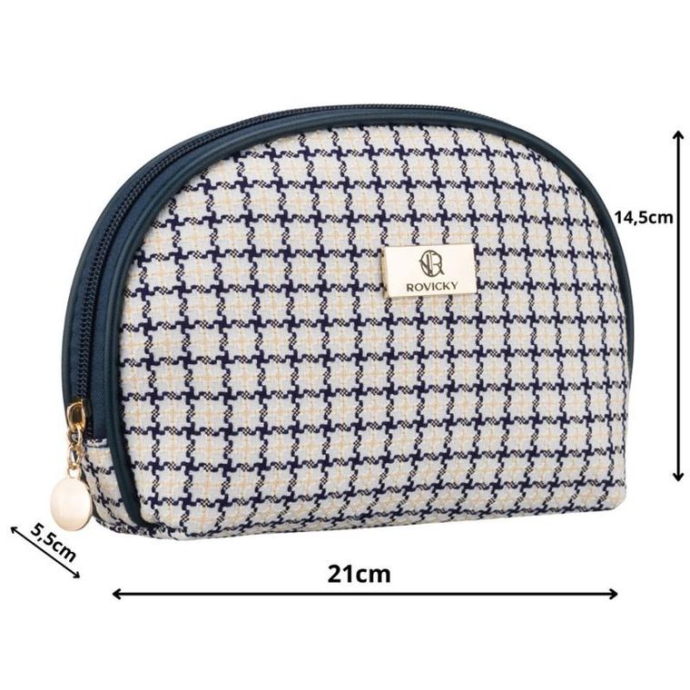 Rovicky, kosmetyczka, krata, beżowo-granatowa