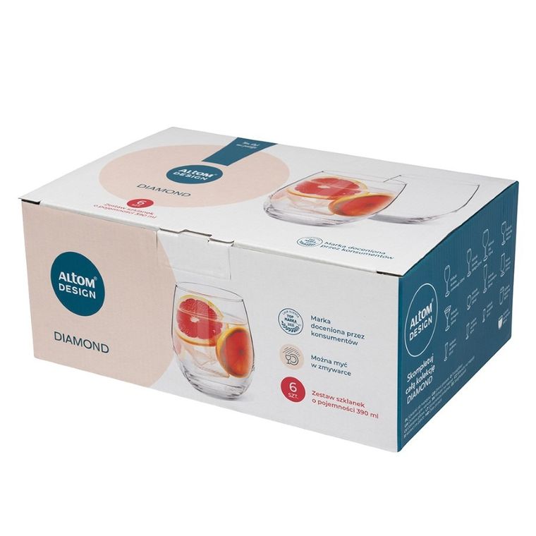 Royal Leerdam, Diamond, komplet 6 szklanek niskich, 390 ml